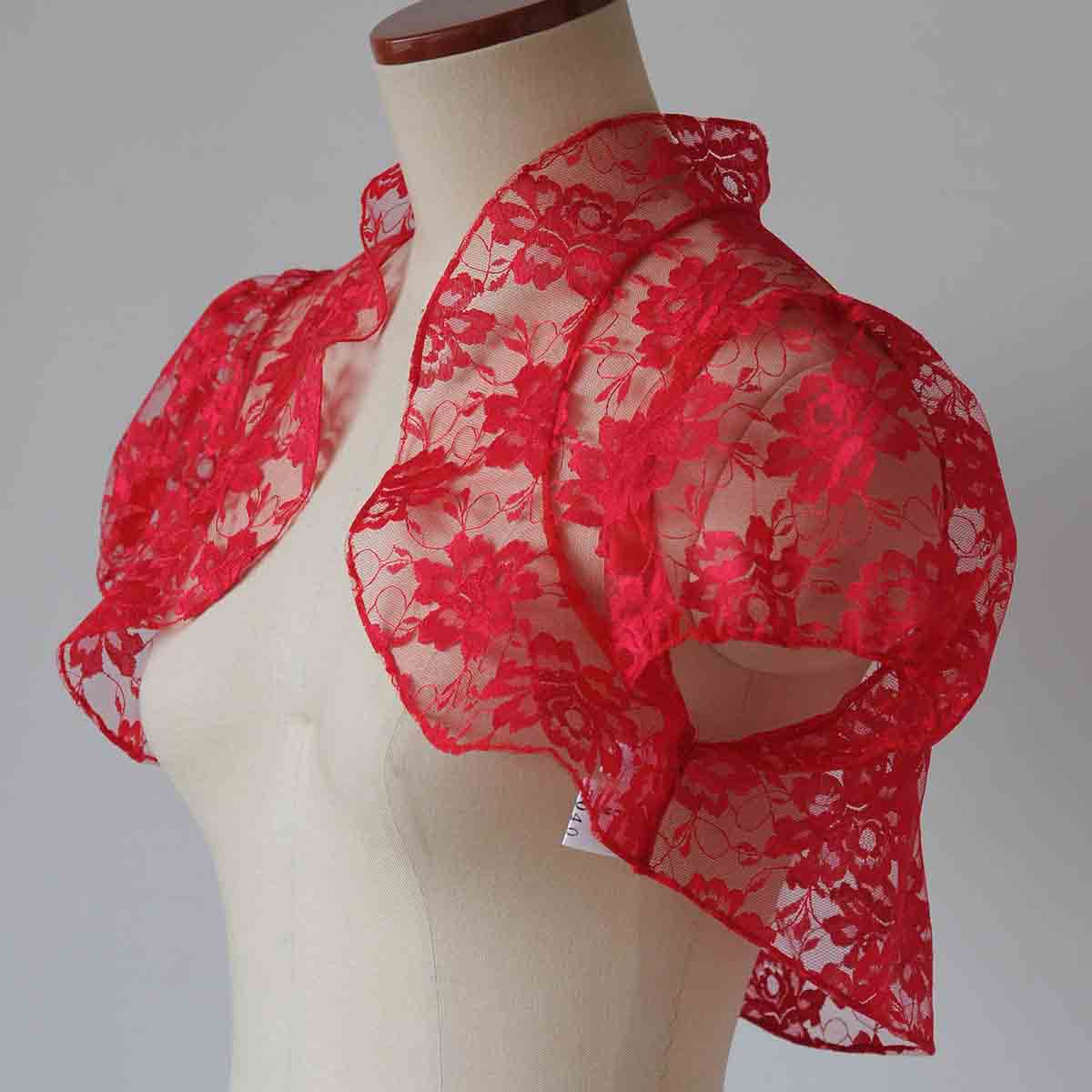 ウェディングレースボレロ レッドカラー Mサイズ程度の画像2枚目