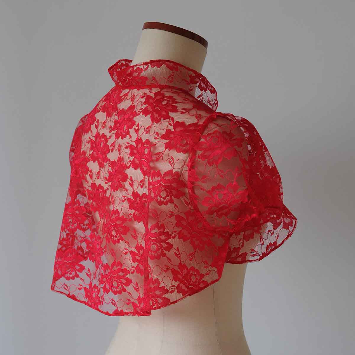ウェディングレースボレロ レッドカラー Mサイズ程度の画像4枚目