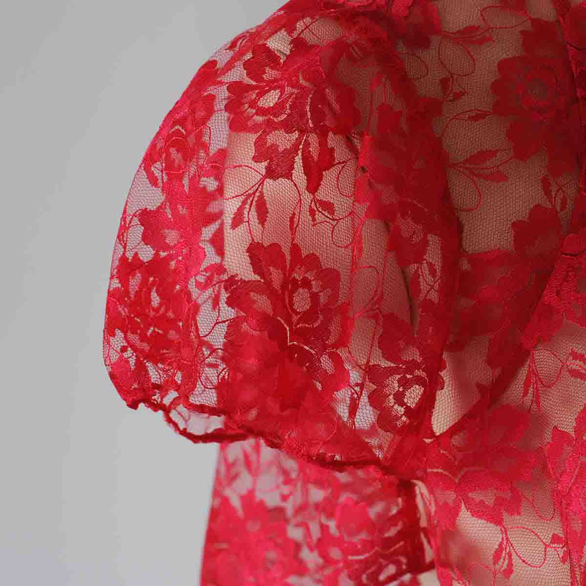 ウェディングレースボレロ レッドカラー Mサイズ程度の画像5枚目