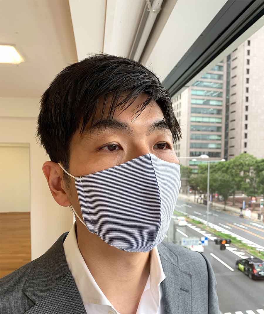日本製 布マスク ネイビーストライプ シャープな立体マスクの画像6枚目