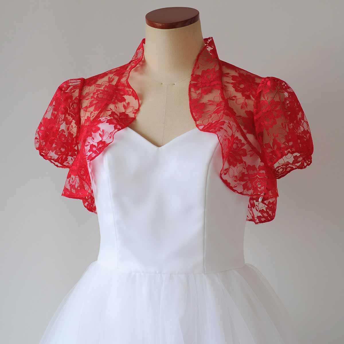 ウェディングレースボレロ レッドカラー Mサイズ程度の画像6枚目