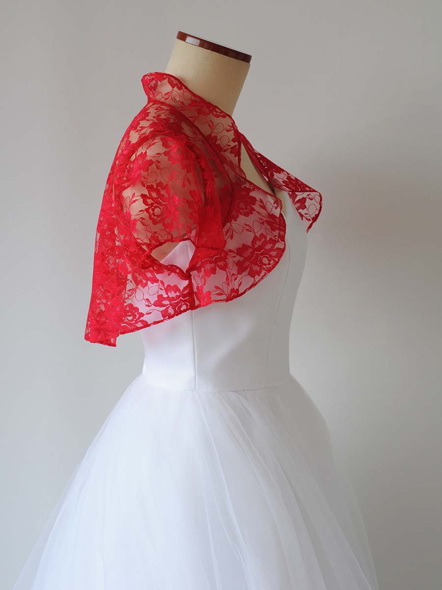 ウェディングレースボレロ レッドカラー Mサイズ程度の画像7枚目