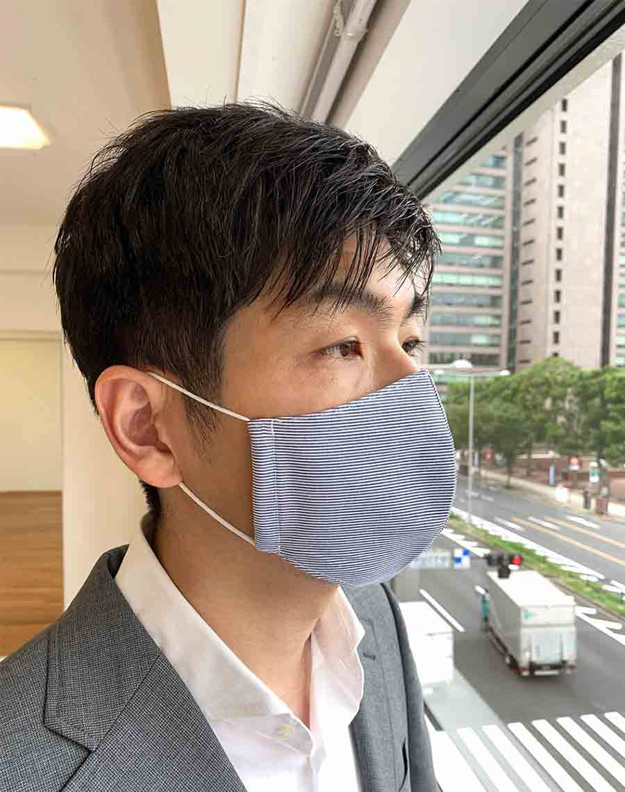 日本製 布マスク ネイビーストライプ シャープな立体マスクの画像7枚目