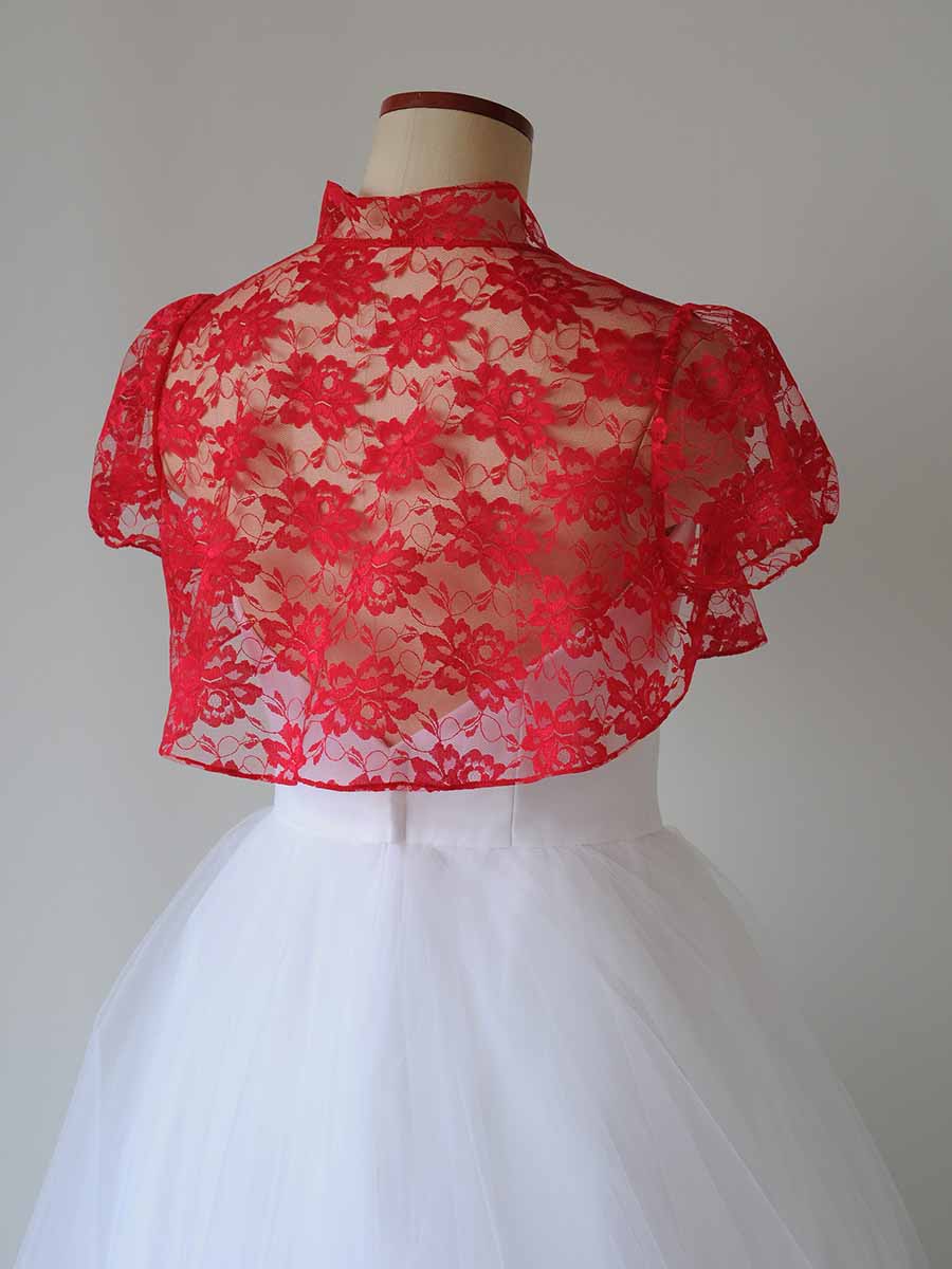 ウェディングレースボレロ レッドカラー Mサイズ程度の画像8枚目