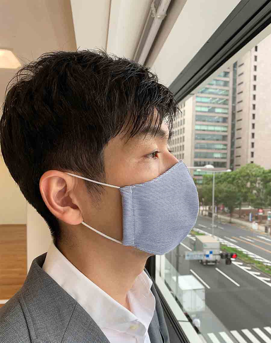 日本製 布マスク ネイビーストライプ シャープな立体マスクの画像10枚目