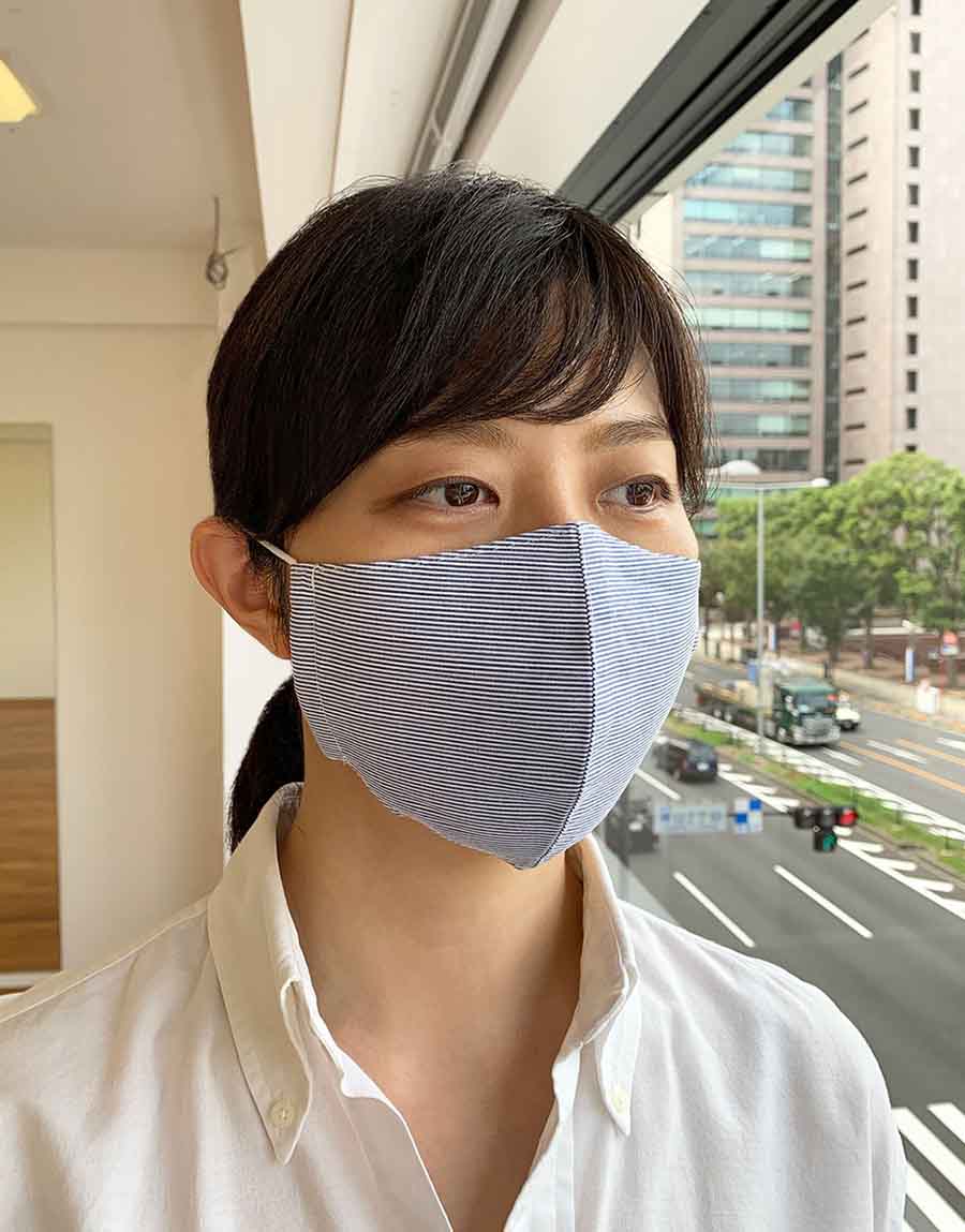日本製 布マスク ネイビーストライプ シャープな立体マスクの画像11枚目