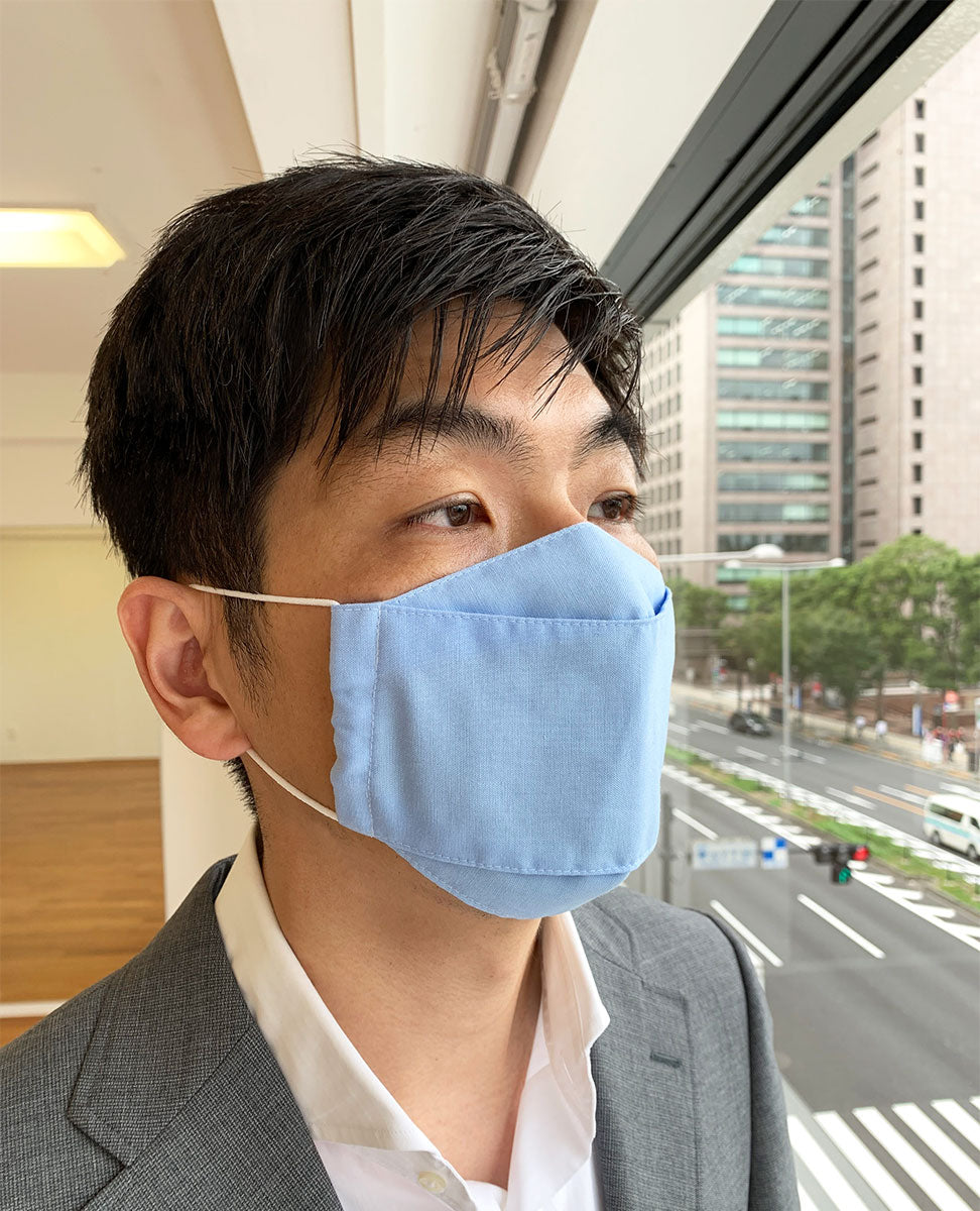 日本製布マスク 無地 スカイブルーカラー コットン100%×高島ちぢみの画像6枚目