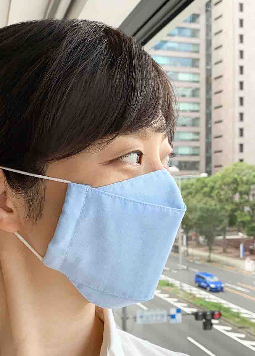 日本製布マスク 無地 スカイブルーカラー コットン100%×高島ちぢみの画像7枚目