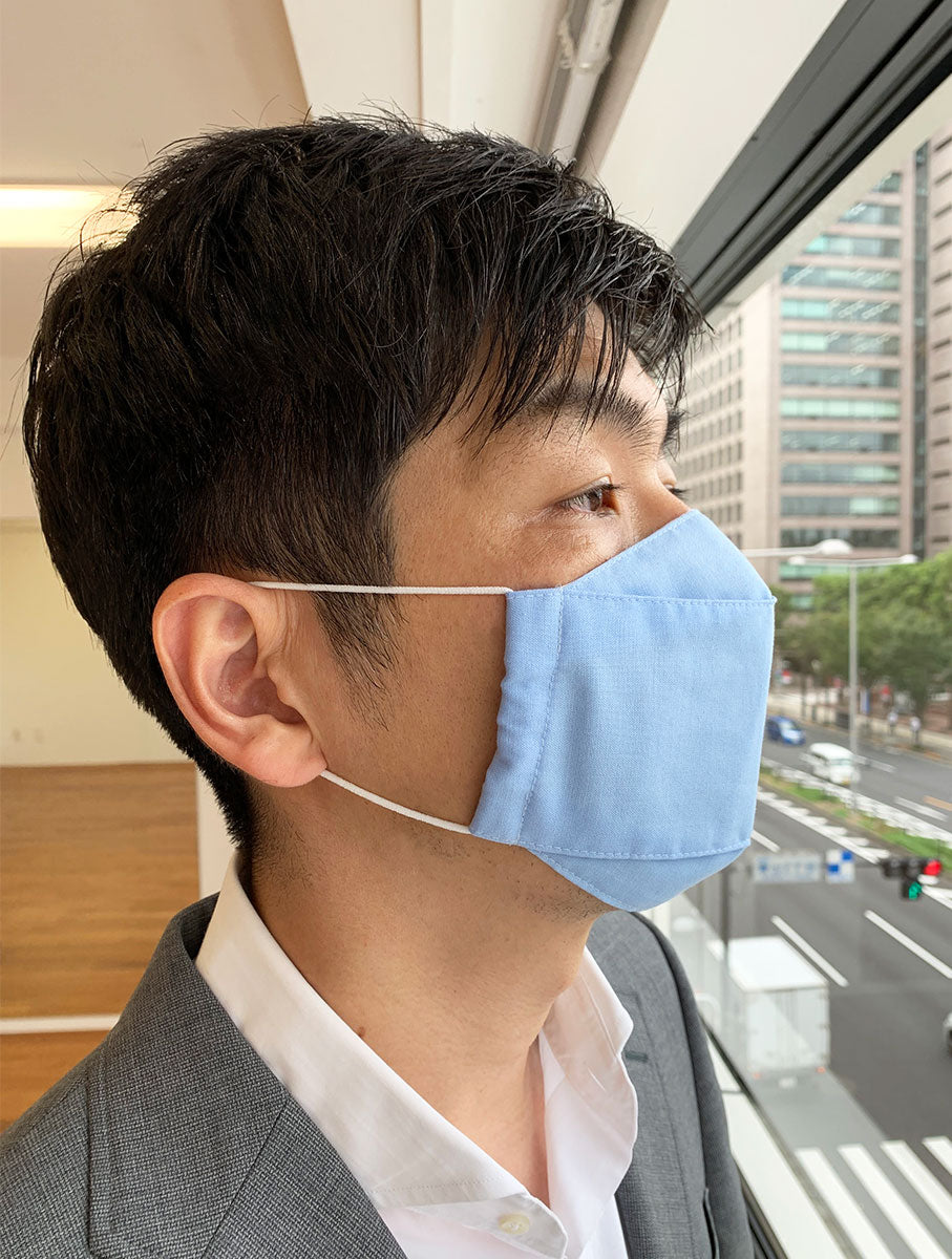 日本製布マスク 無地 スカイブルーカラー コットン100%×高島ちぢみの画像15枚目