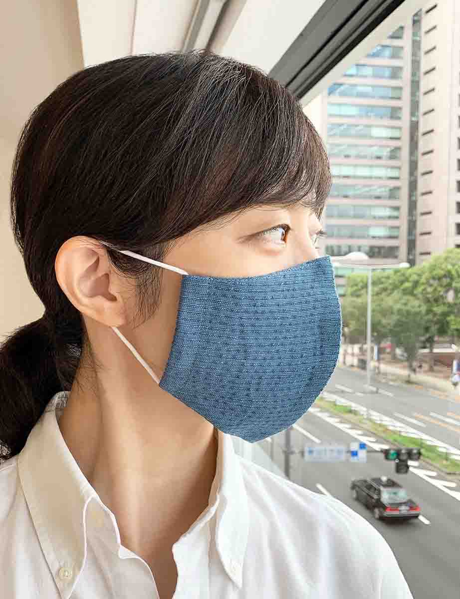 立体マスク しじら織り ブルー 綿100%の画像7枚目