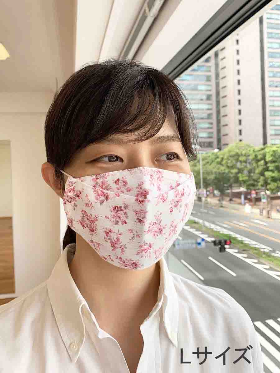 ALL高島ちぢみ使用 大臣マスクデザイン・白地にカラー花柄 3色ありの画像6枚目