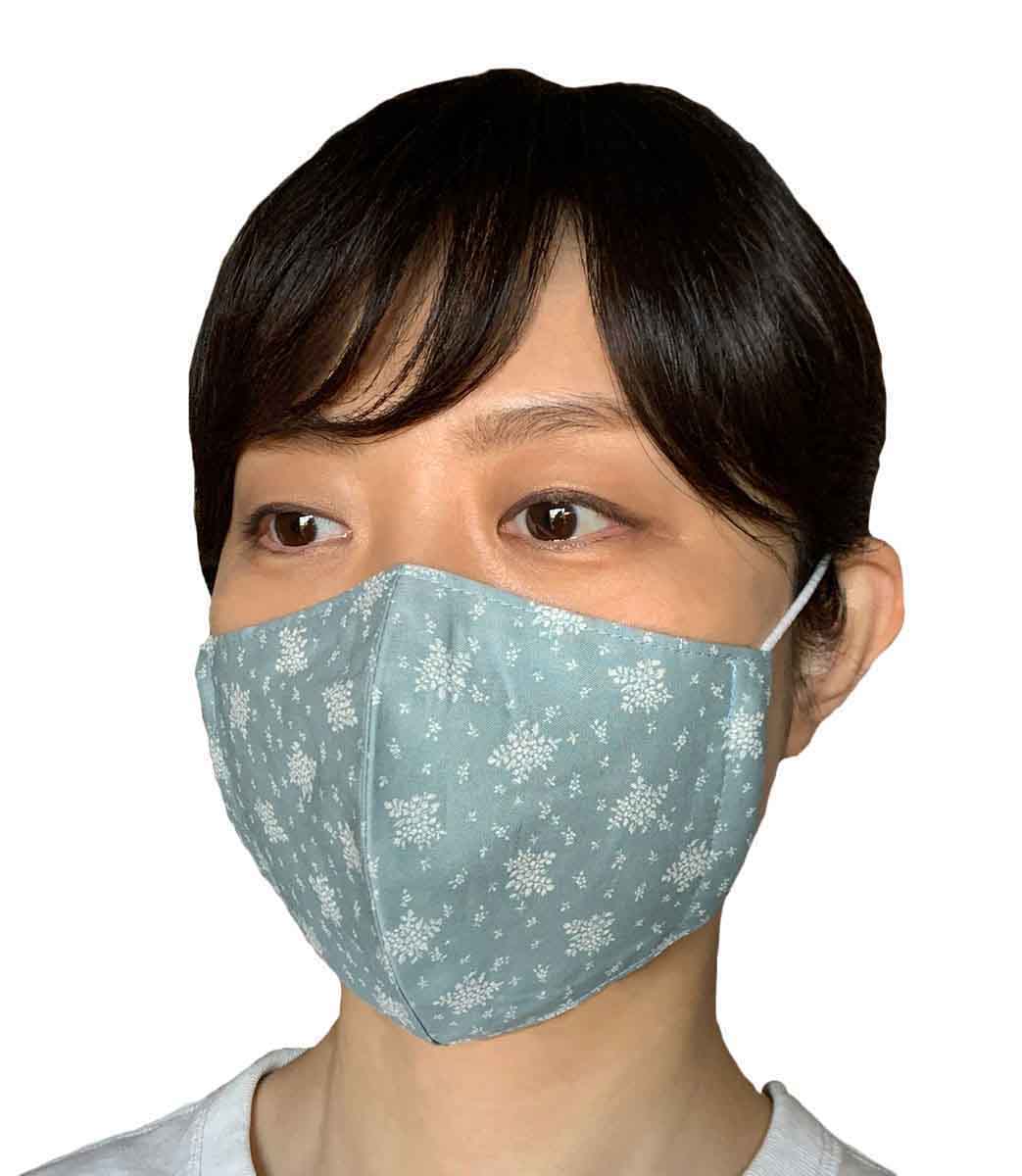 立体マスク ウィンターカラーのブルーグレイ フラワープリント 内側クレンゼ使用の画像8枚目