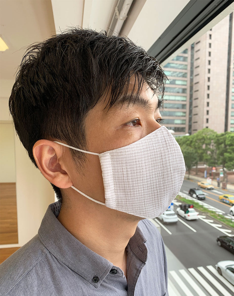 マスク3枚セット ALL高島ちぢみ ベージュストライプの画像6枚目