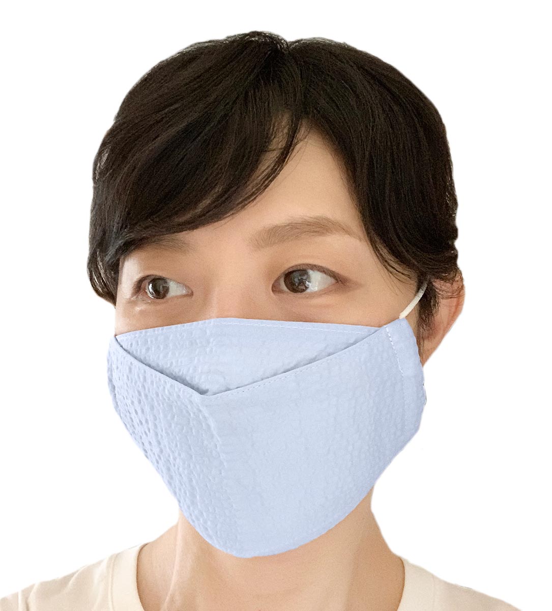 夏の涼しいマスク サッカー生地 裏高島ちぢみ 綿100% 舟形デザイン 男女兼用サイズの画像9枚目