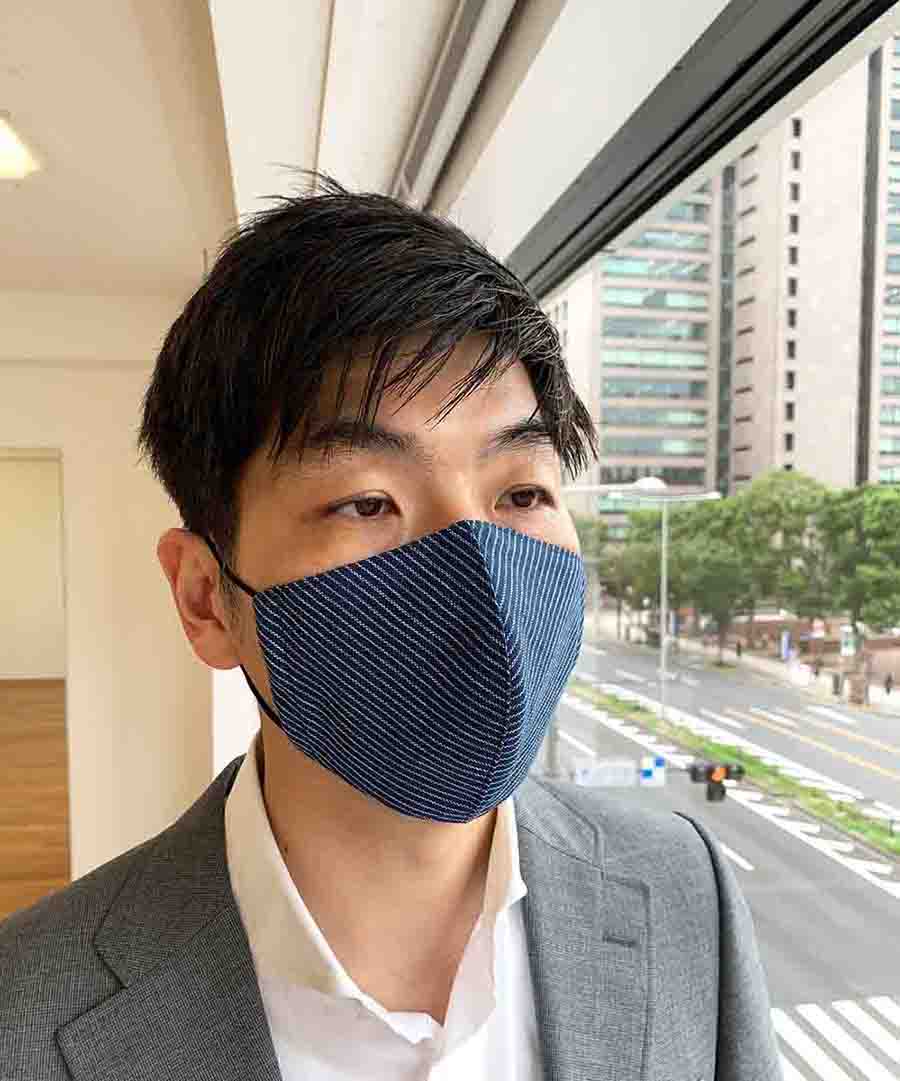 立体マスク ネイビーストライプ 綿麻生地の画像7枚目