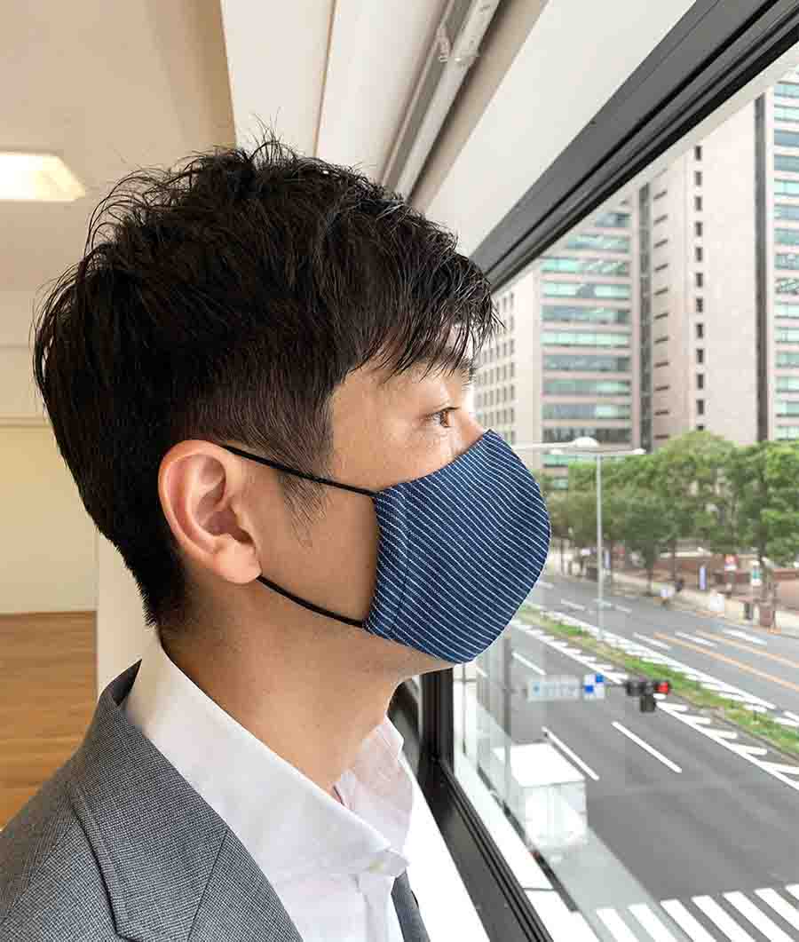 立体マスク ネイビーストライプ 綿麻生地の画像8枚目