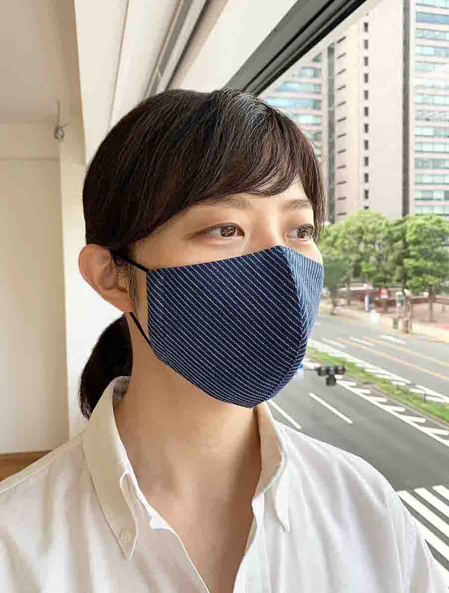 立体マスク ネイビーストライプ 綿麻生地の画像11枚目