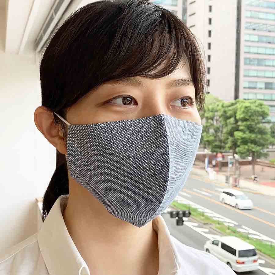 マスク 10枚セット 立体デザイン バイアスカット 淡いネイビーのストライプ柄 の画像8枚目