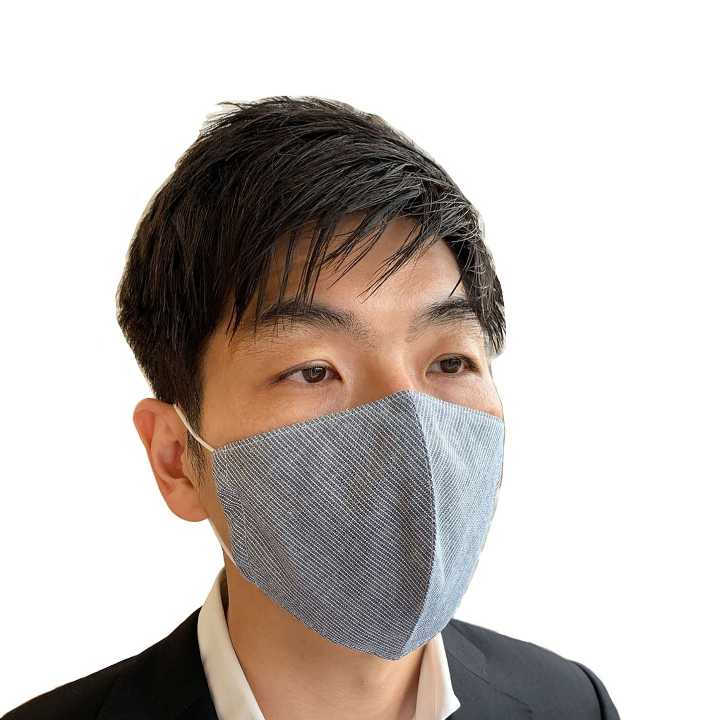 マスク 立体デザイン バイアスカット 淡いネイビーのストライプ柄の画像1枚目