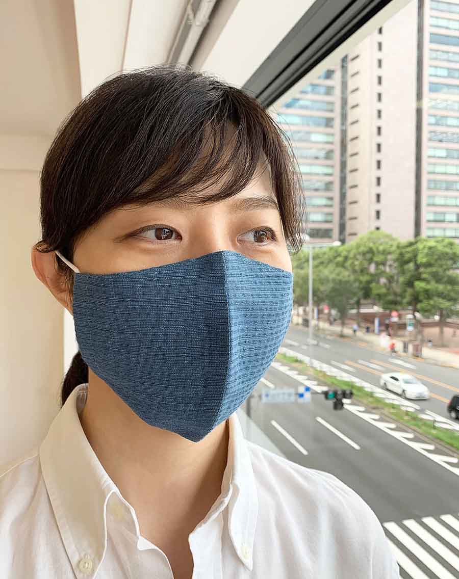 立体マスク　しじら織り ブルー　綿100％の画像8枚目