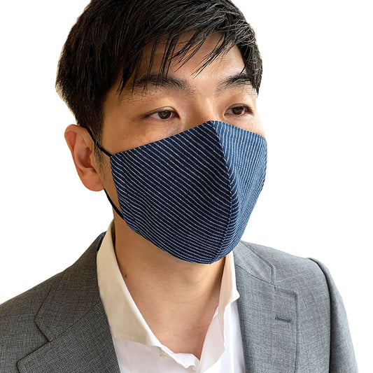 立体マスク　ネイビーストライプ　綿麻生地の画像1枚目